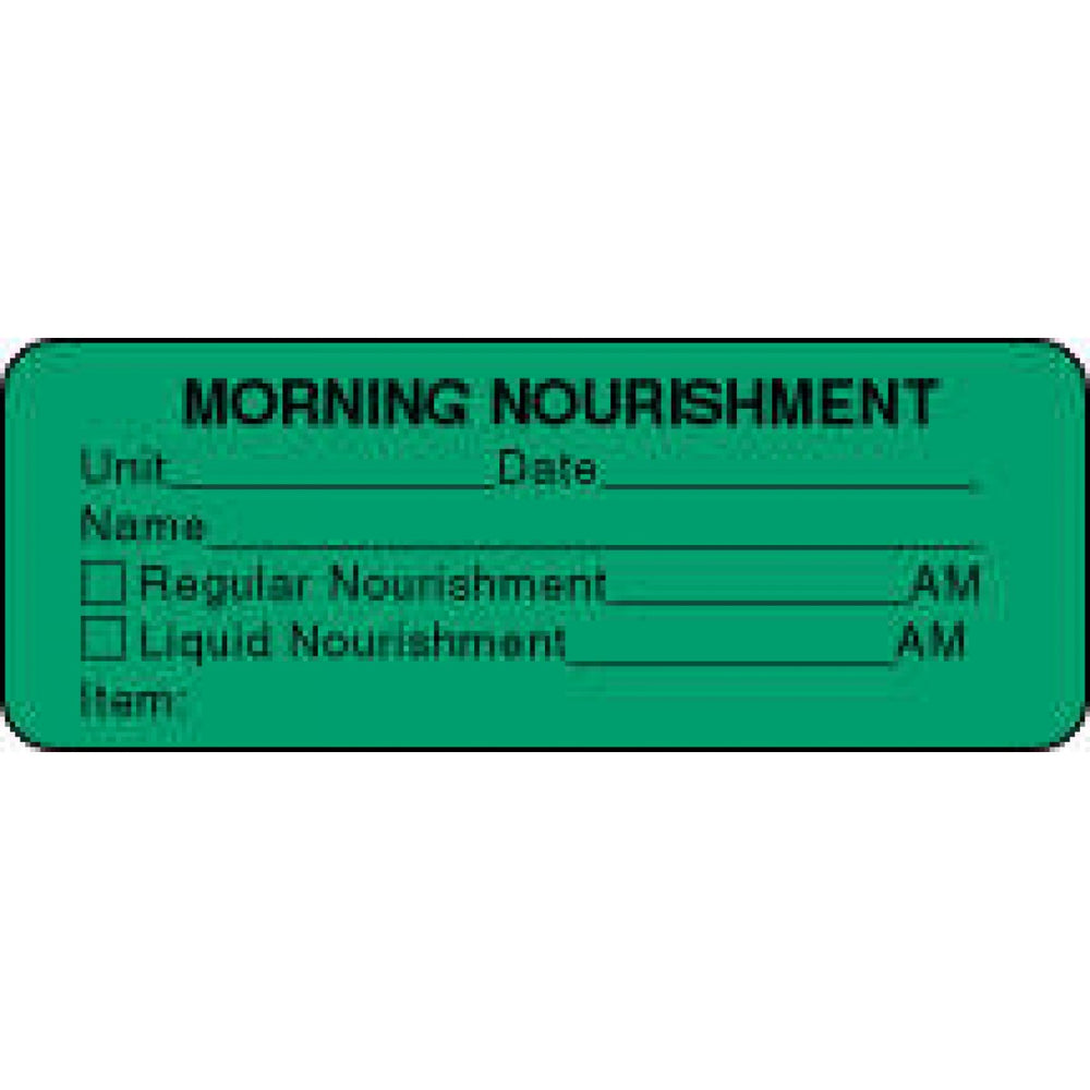 Label Paper Permanent Morning Nourishment 3" X 1 1/8" Green 1000 Per Roll