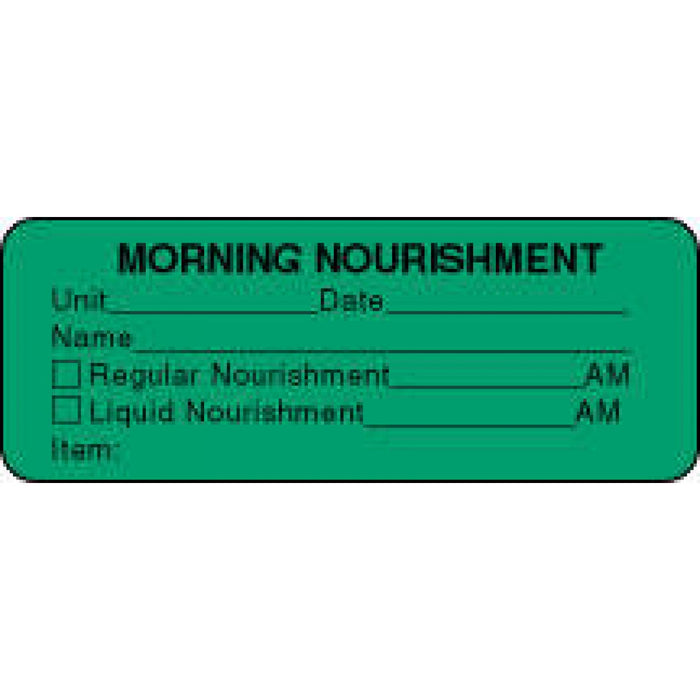 Label Paper Permanent Morning Nourishment 3" X 1 1/8" Green 1000 Per Roll