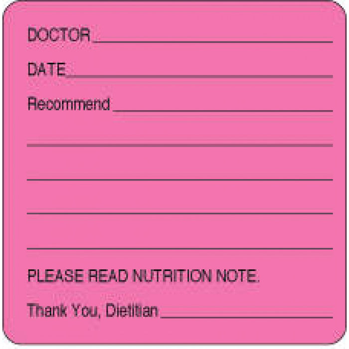 Label Paper Removable Doctor ___ Date 2 1/2" X 2 1/2" Fl. Pink 500 Per Roll