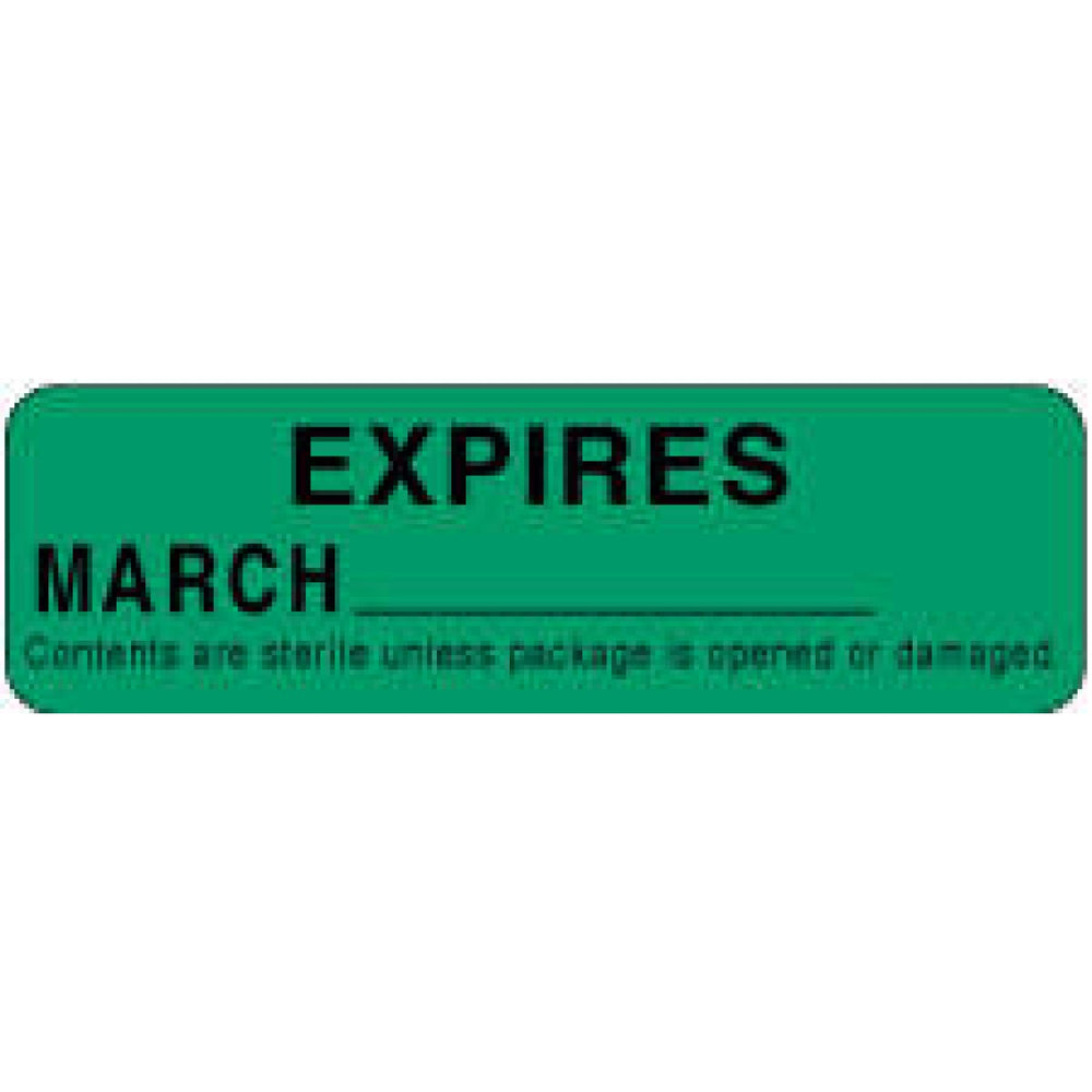 Label Paper Permanent Expires March 2 7/8" X 7/8" Green 1000 Per Roll