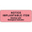 Label Paper Permanent Notice Implantable 3" X 1 1/8" Fl. Pink 1000 Per Roll