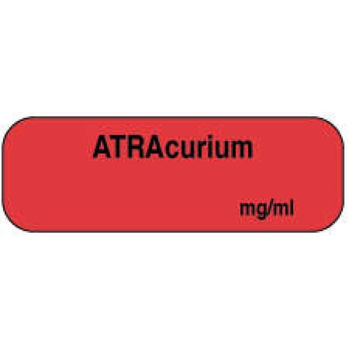 Anesthesia Label Tall-Man Lettering Paper Permanent Atracurium Mg/Ml 1 1/2" X 1/2" Fl. Red 1000 Per Roll