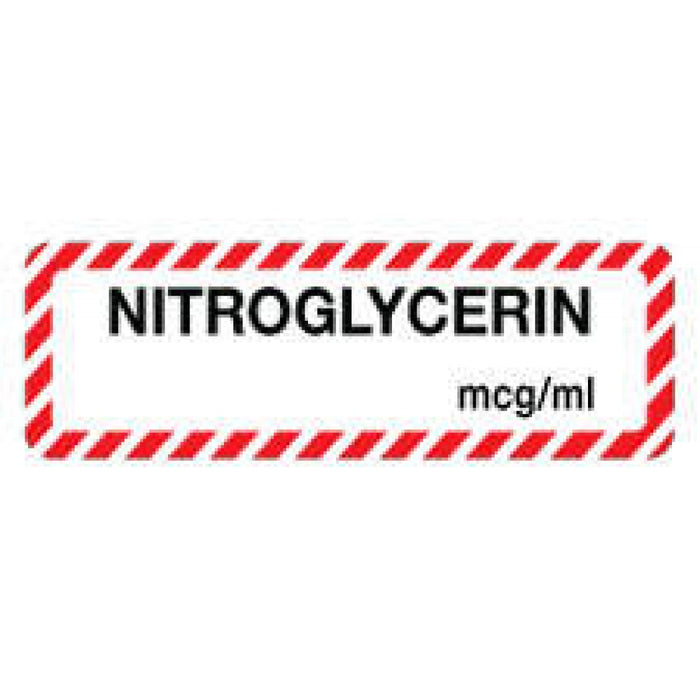 Anesthesia Label Paper Permanent Nitroglycerin Mcg/Ml 1 1/2" X 1/2" White With Fl. Red 1000 Per Roll