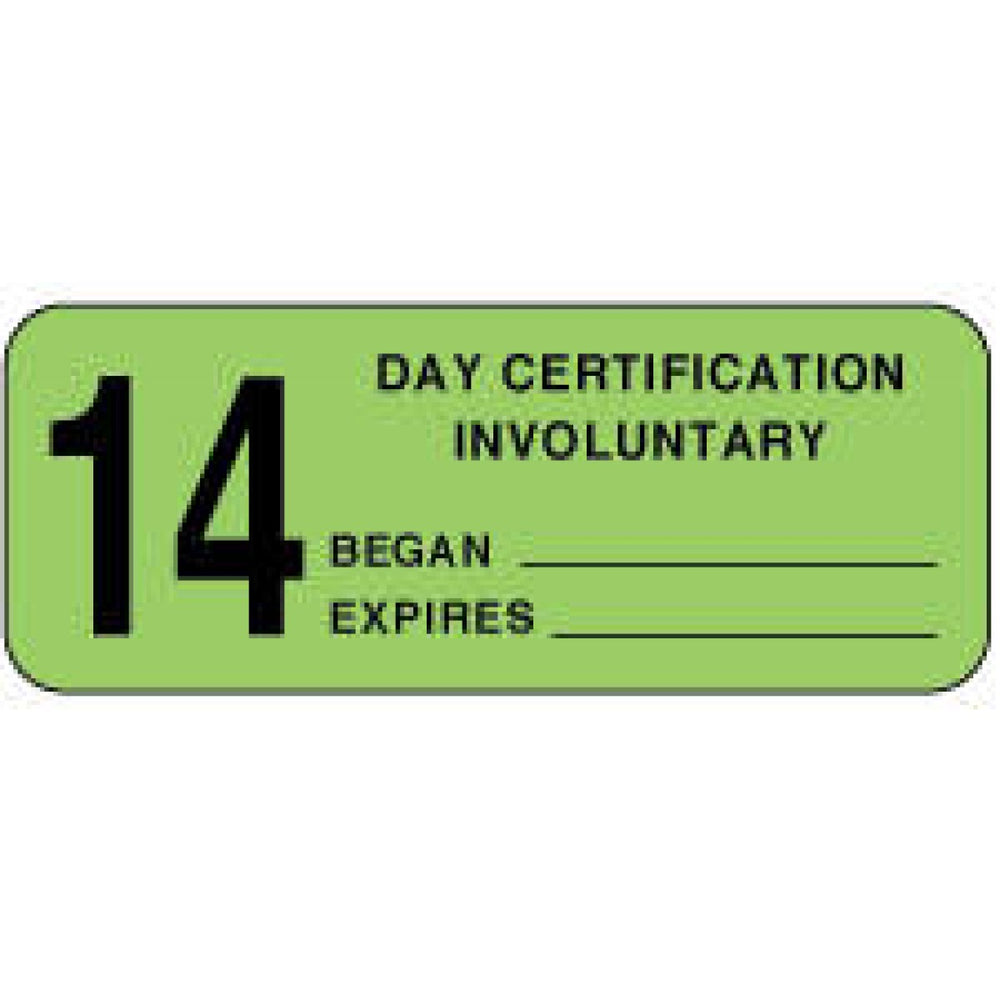 Label Paper Permanent 14 Day Certification 2 1/4" X 7/8" Fl. Green 1000 Per Roll