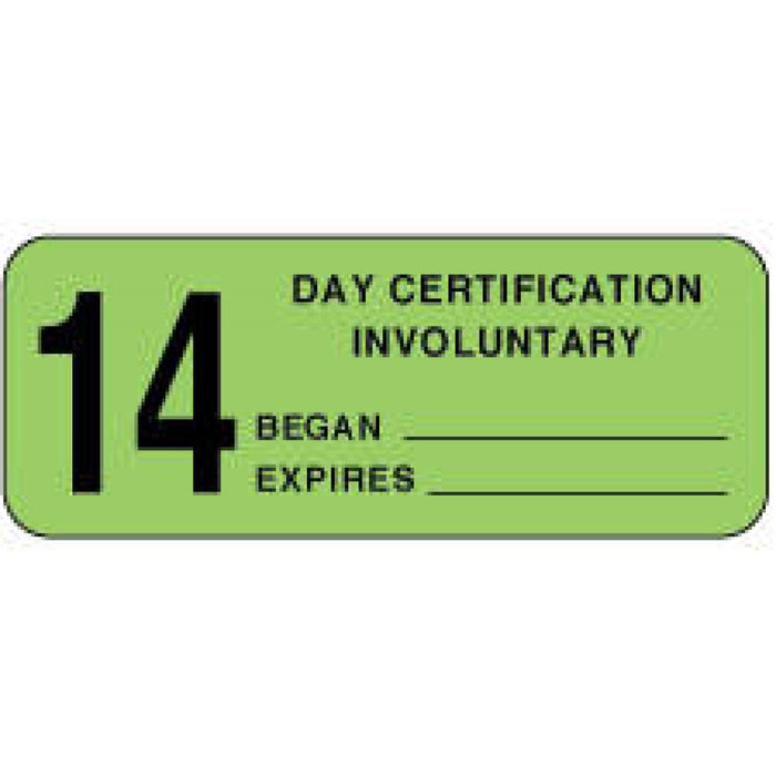 Label Paper Permanent 14 Day Certification 2 1/4" X 7/8" Fl. Green 1000 Per Roll