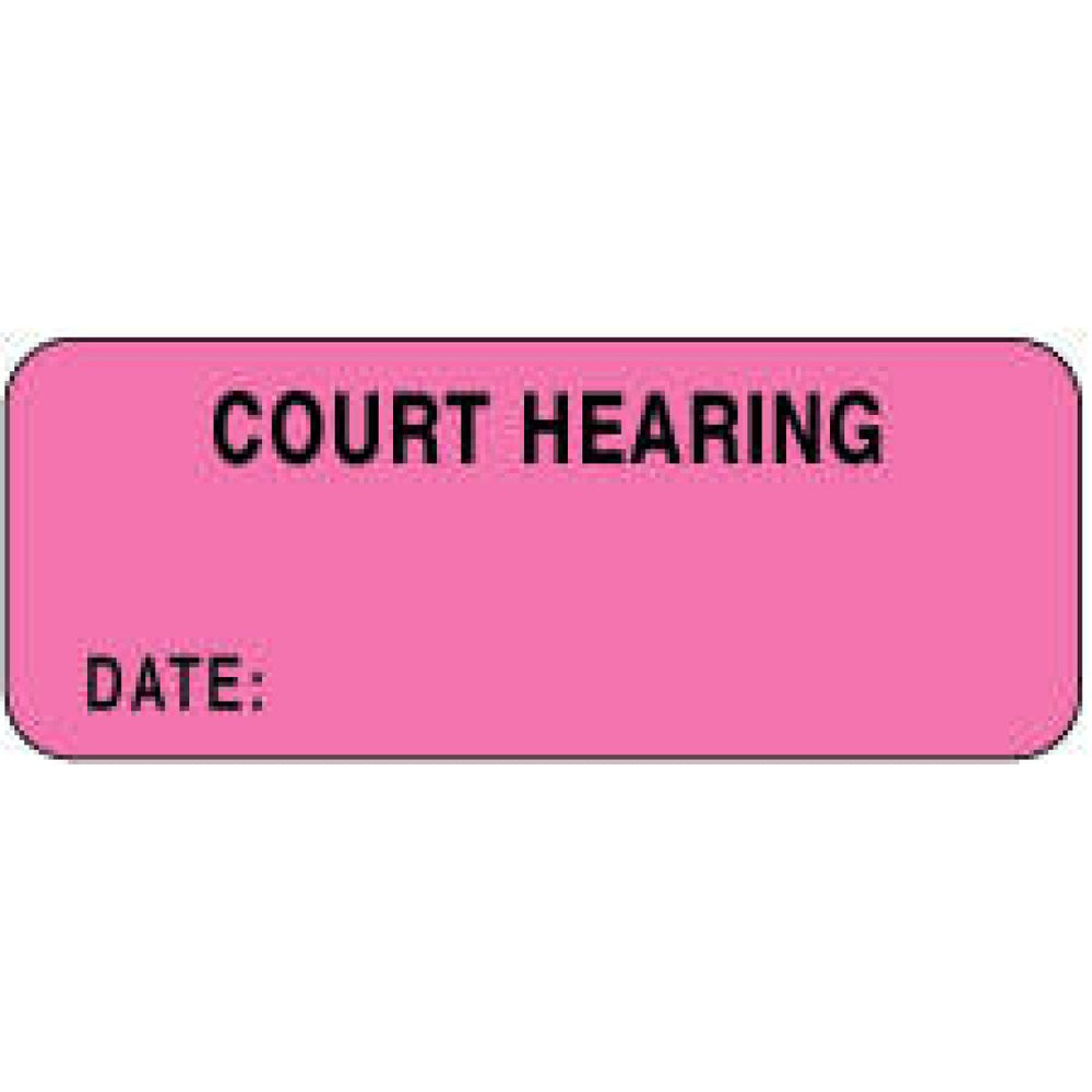 Label Paper Permanent Court Hearing Date: 2 1/4" X 7/8" Fl. Pink 1000 Per Roll