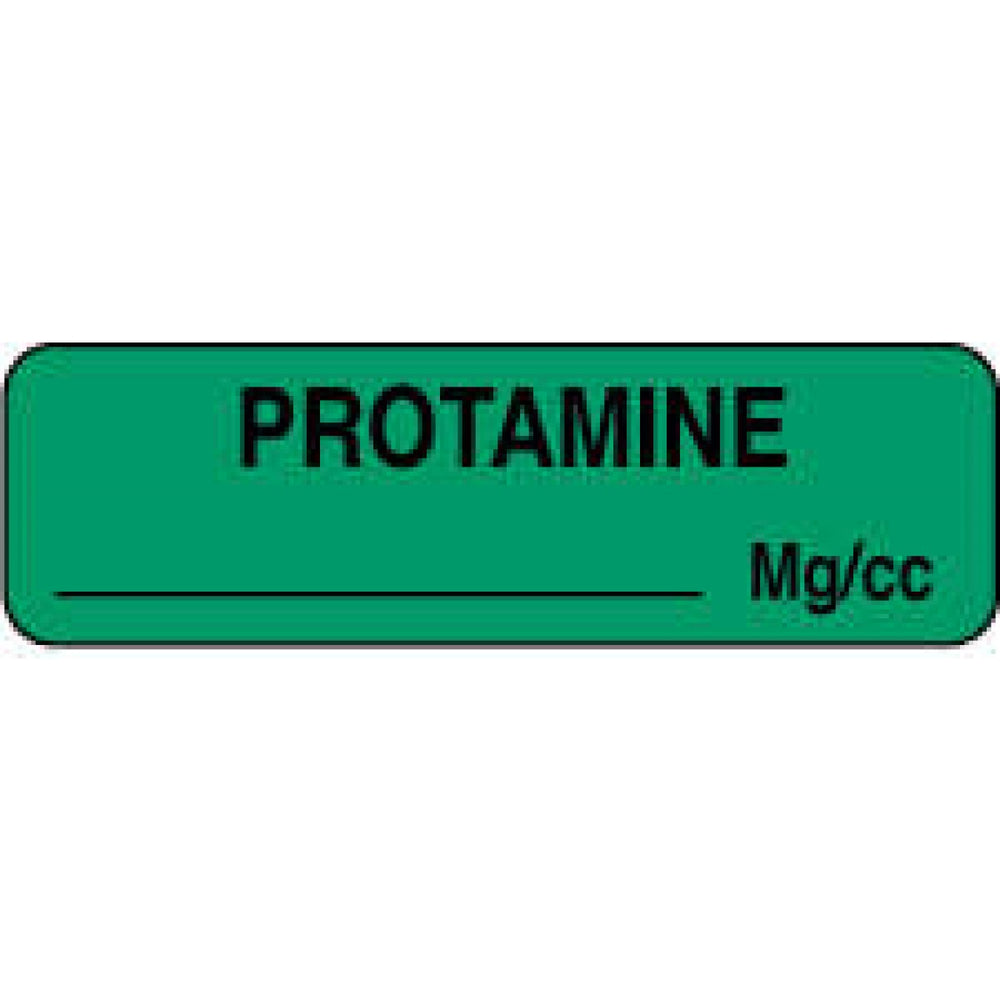 Anesthesia Label Paper Permanent Protamine Mg/Ml 1 1/4" X 3/8" Green 1000 Per Roll