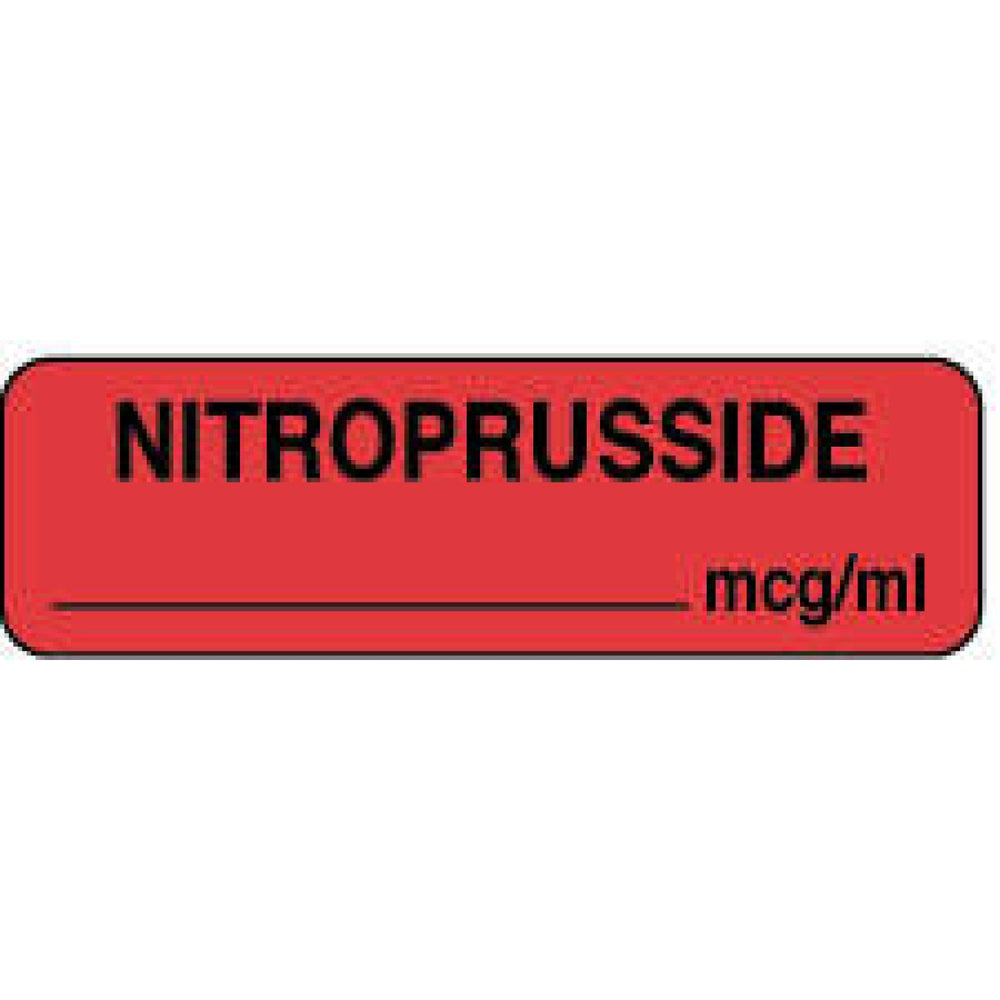 Anesthesia Label Paper Permanent Nitroprusside Mcg/Ml 1 1/4" X 3/8" Fl. Red 1000 Per Roll