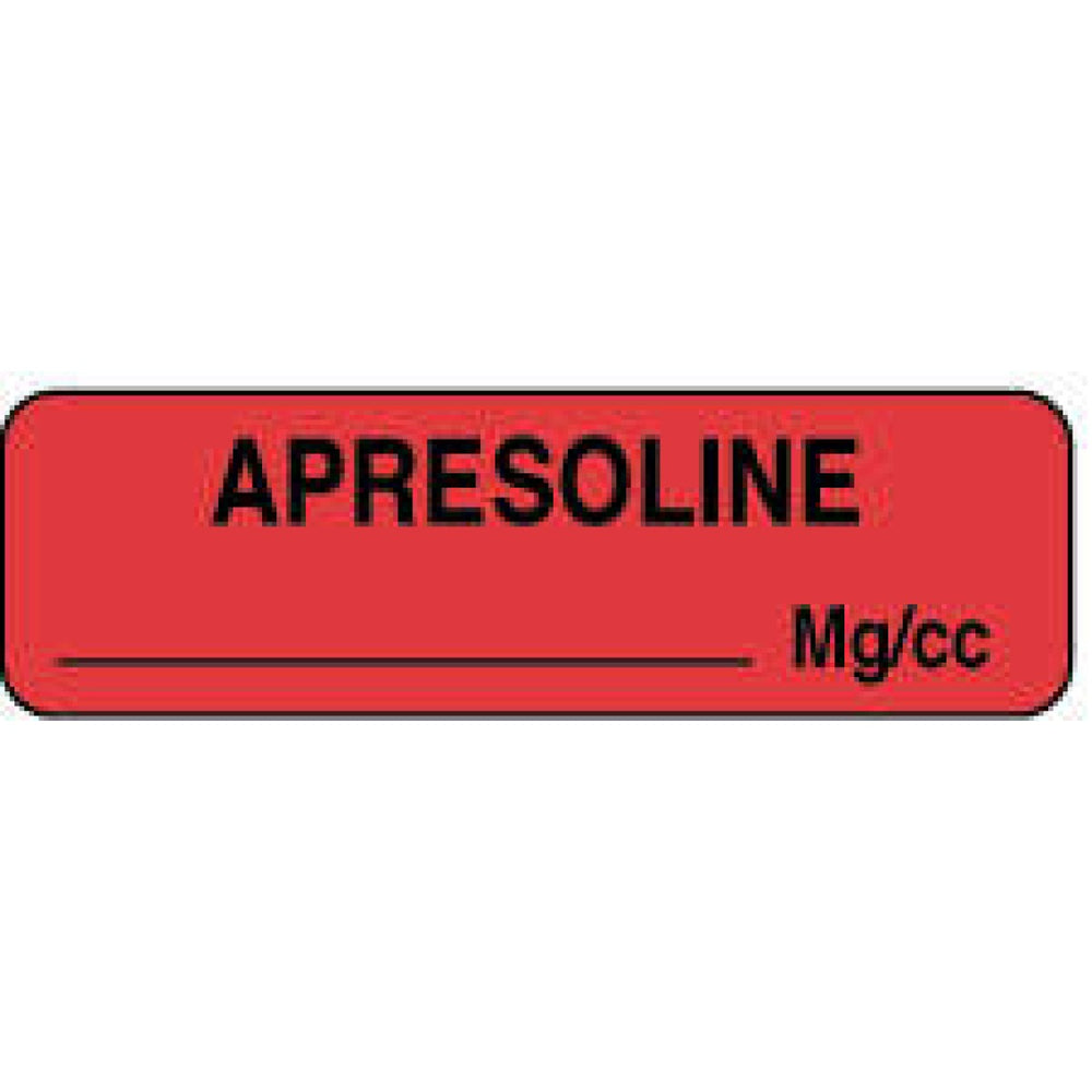 Anesthesia Label Paper Permanent Apresoline Mg/Ml 1 1/4" X 3/8" Fl. Red 1000 Per Roll