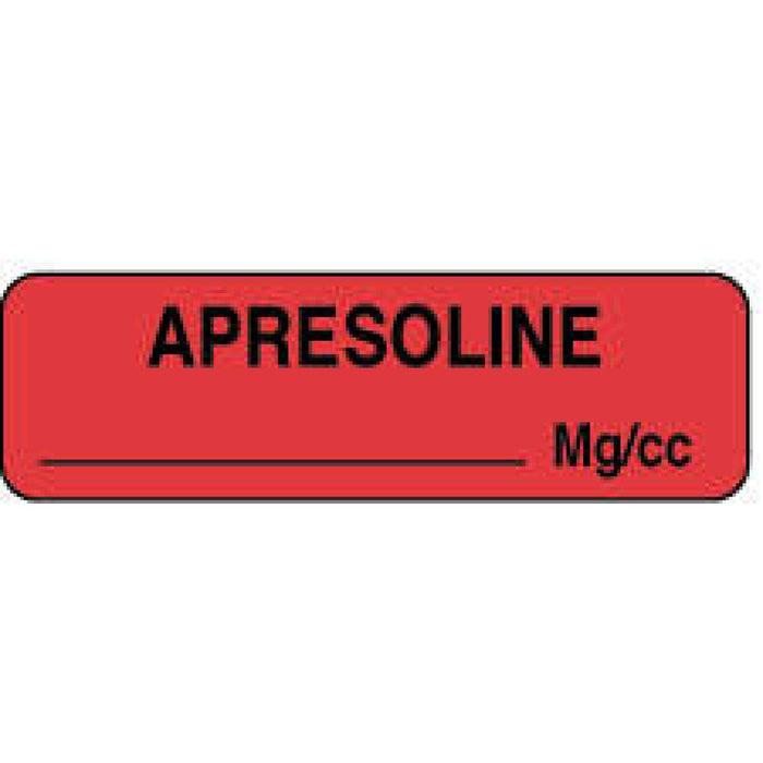 Anesthesia Label Paper Permanent Apresoline Mg/Ml 1 1/4" X 3/8" Fl. Red 1000 Per Roll