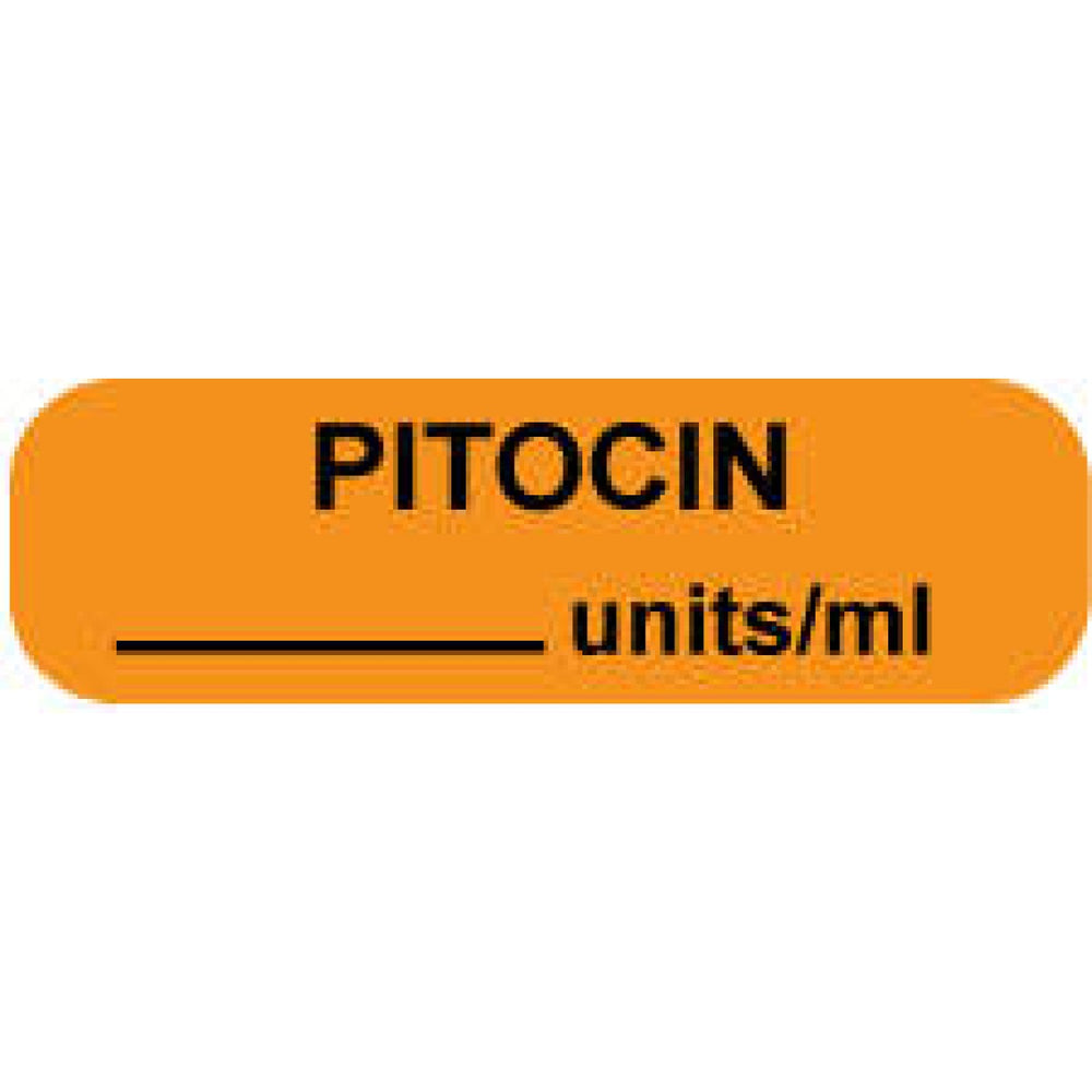 Anesthesia Label Paper Permanent Pitocin Units/Ml 1 1/4" X 3/8" Fl. Orange 1000 Per Roll