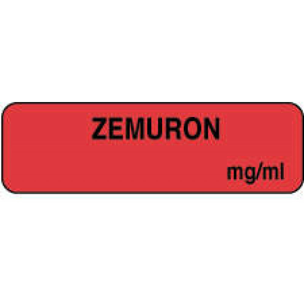 Anesthesia Label Paper Permanent Zemuron Mg/Ml 1 1/4" X 3/8" Fl. Red 1000 Per Roll