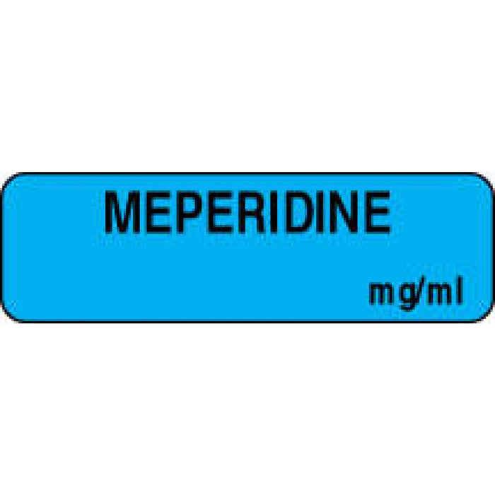 Anesthesia Label Paper Permanent Meperidine Mg/Ml 1 1/4" X 3/8" Blue 1000 Per Roll