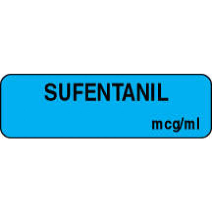 Anesthesia Label Paper Permanent Sufentanil Mcg/Ml 1 1/4" X 3/8" Blue 1000 Per Roll