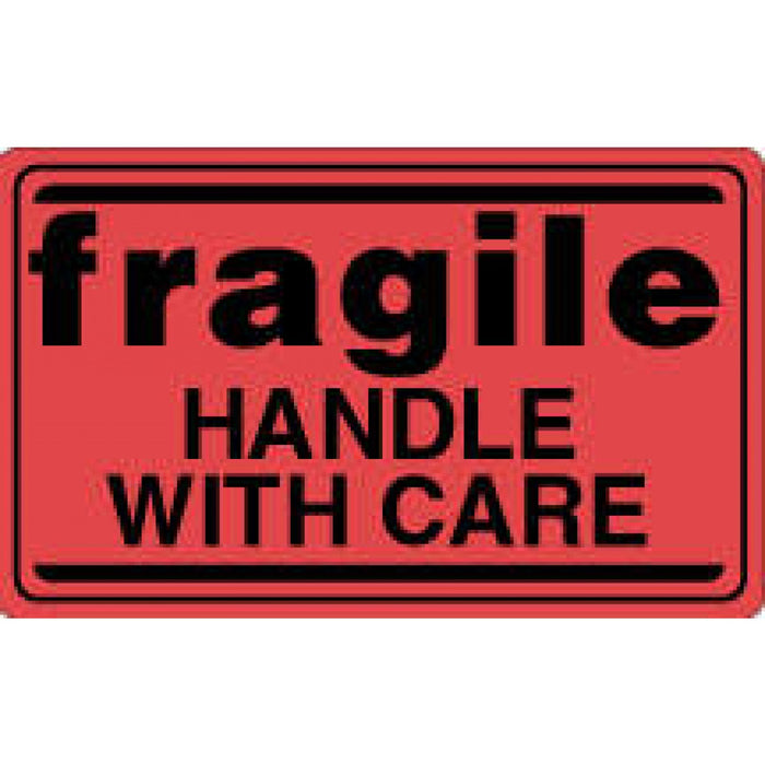 Label Paper Permanent Fragile Handle With 3" Core 4 7/8" X 3 Fl. Red 250 Per Roll