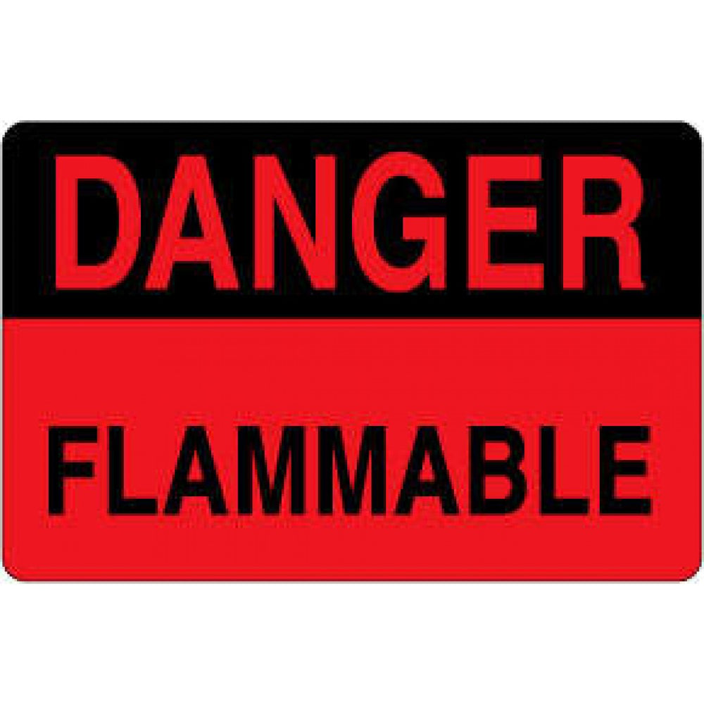 Label Paper Permanent Danger Flammable 1 1/2" Core 4" X 2 5/8" Fl. Red And Black 500 Per Roll