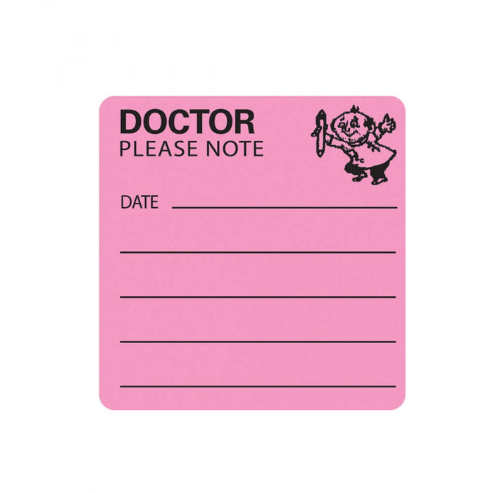 Label Paper Permanent Doctor Please Note 2 1/2" X 2 1/2" Fl. Pink 500 Per Roll