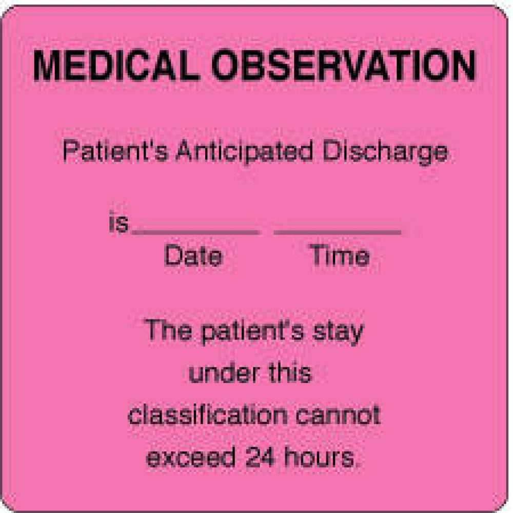 Label Paper Permanent Medical Observation 2 1/2" X 2 1/2" Fl. Pink 500 Per Roll