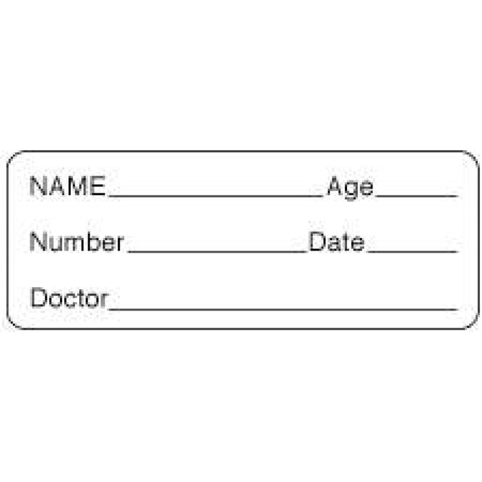 Label Paper Permanent Name ___ Age ___ Number 2" X 3/4" White 1000 Per Roll