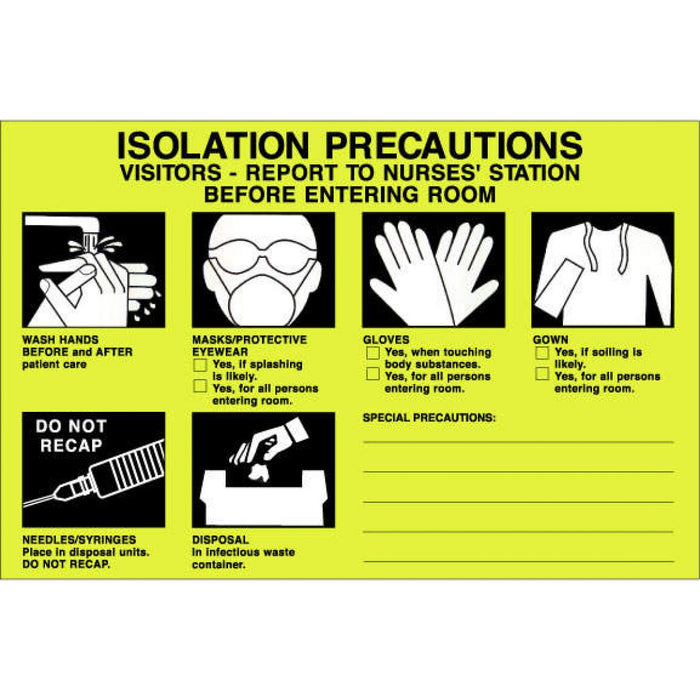 Label Paper Removable Isolation Precautions 5 1/4" X 8" Fl. Yellow 50 Per Package