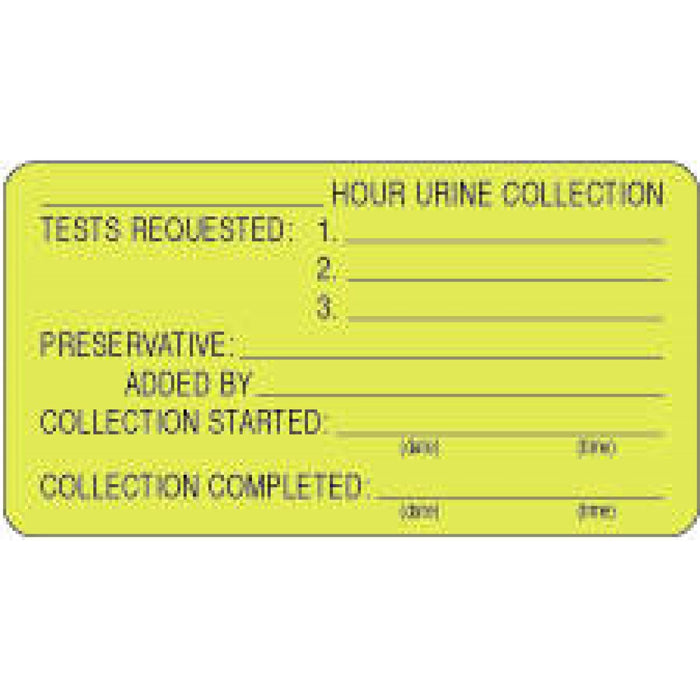 Label Paper Permanent ___ Hour Urine 3" X 1 5/8" Fl. Yellow 1000 Per Roll