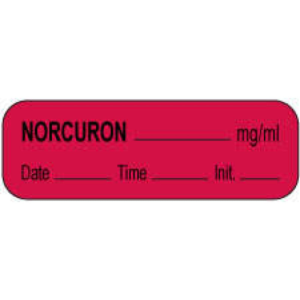 Anesthesia Label With Date, Time, And Initial Paper Permanent Norcuron Mg/Ml 1 1/2" X 1/2" Fl. Red 1000 Per Roll