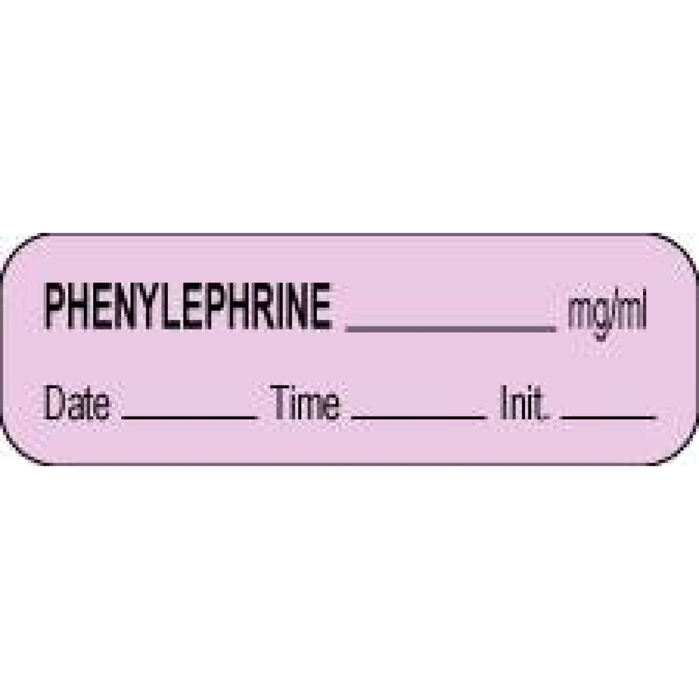 Anesthesia Label With Date, Time, And Initial Paper Permanent Phenylephrine Mg/Ml 1 1/2" X 1/2" Violet 1000 Per Roll