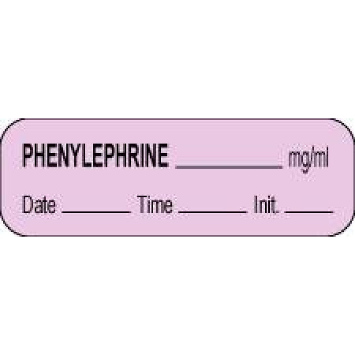 Anesthesia Label With Date, Time, And Initial Paper Permanent Phenylephrine Mg/Ml 1 1/2" X 1/2" Violet 1000 Per Roll