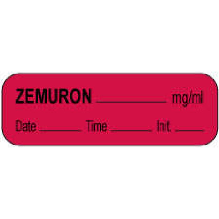 Anesthesia Label With Date, Time, And Initial Paper Permanent Zemuron Mg/Ml 1 1/2" X 1/2" Fl. Red 1000 Per Roll