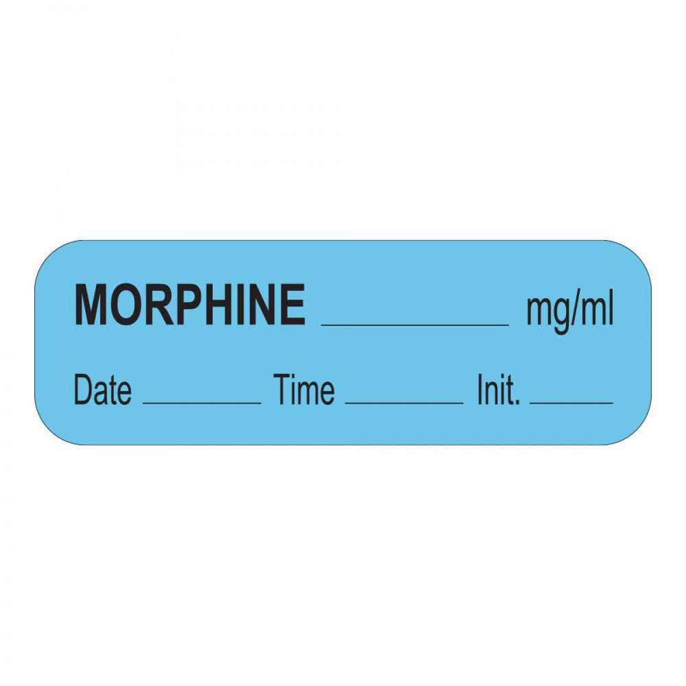 Anesthesia Label With Date, Time, And Initial Paper Permanent Morphine Mg/Ml 1 1/2" X 1/2" Blue 1000 Per Roll