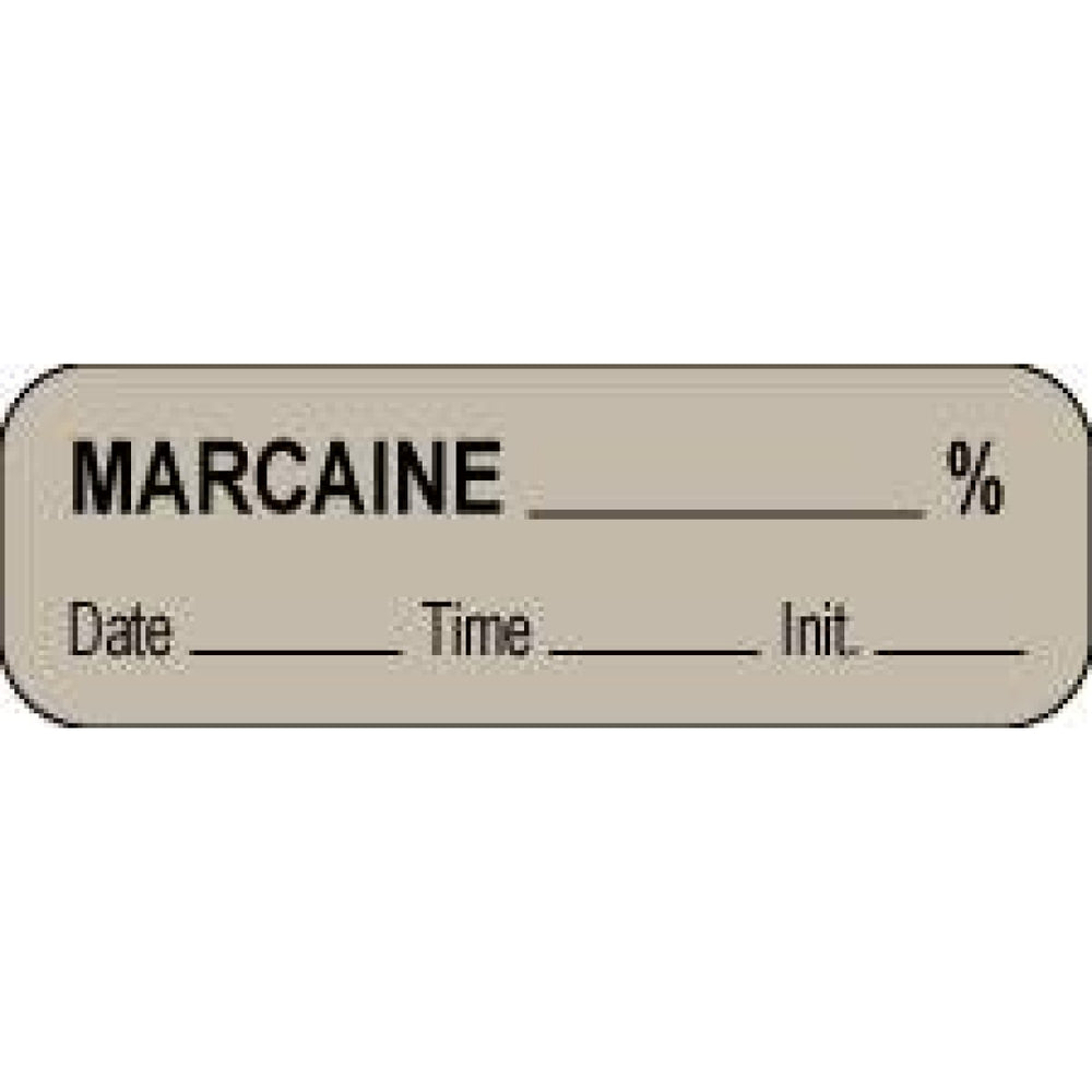 Anesthesia Label With Date, Time, And Initial Paper Permanent Marcaine % 1 1/2" X 1/2" Gray 1000 Per Roll