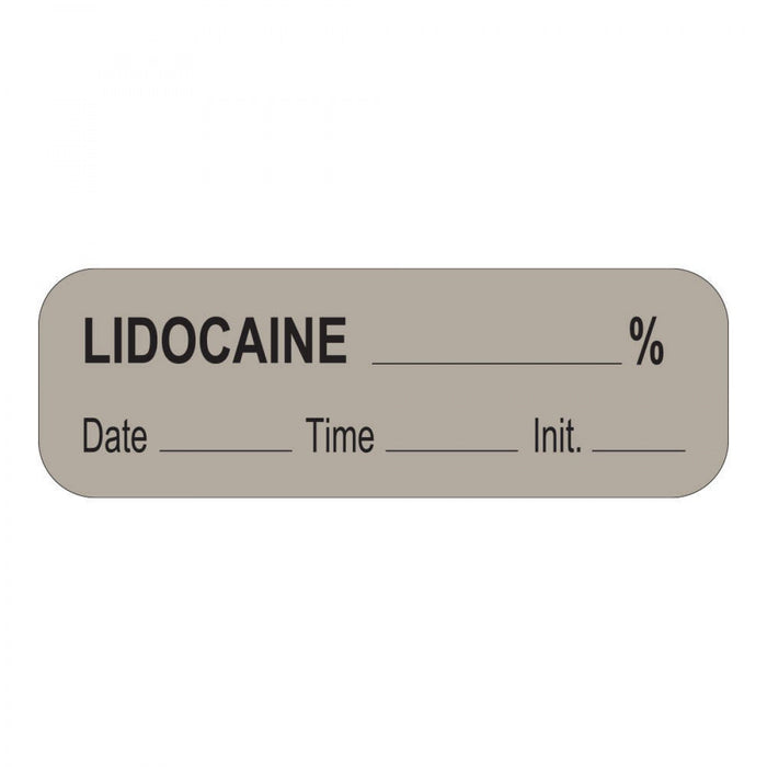 Anesthesia Label With Date, Time, And Initial Paper Permanent Lidocaine % 1 1/2" X 1/2" Gray 1000 Per Roll