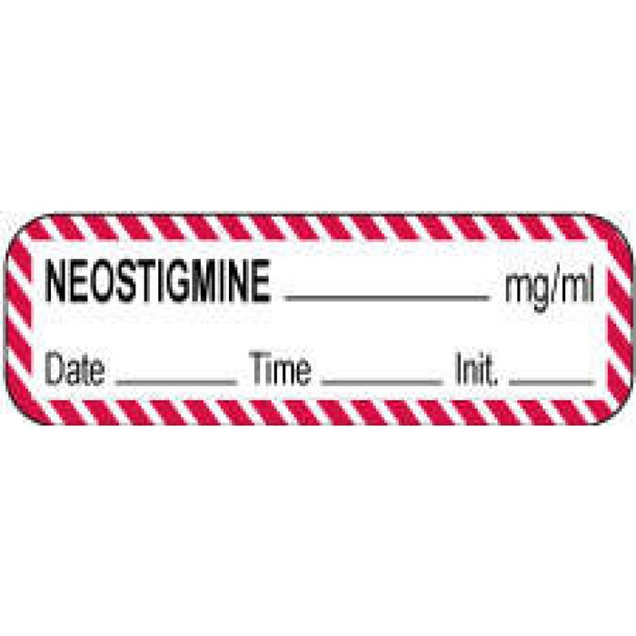 Anesthesia Label With Date, Time, And Initial Paper Permanent Neostigmine Mg/Ml 1 1/2" X 1/2" White With Fl. Red 1000 Per Roll