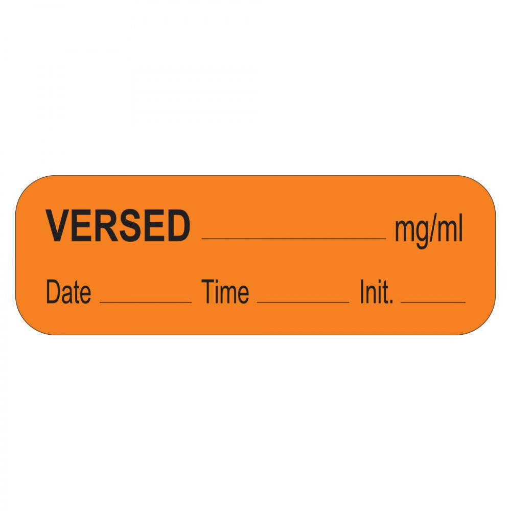 Anesthesia Label With Date, Time, And Initial Paper Permanent Versed Mg/Ml 1 1/2" X 1/2" Orange 1000 Per Roll