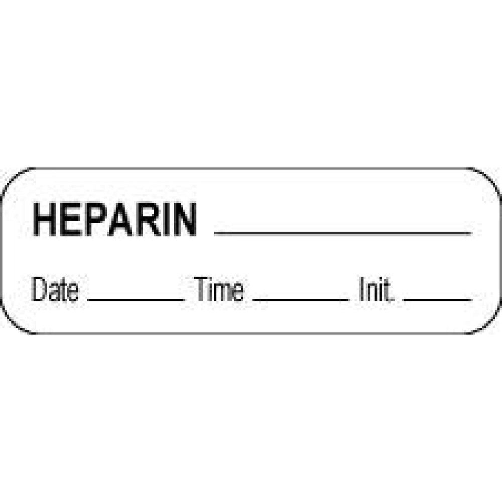 Anesthesia Label With Date, Time, And Initial Paper Permanent Heparin 1 1/2" X 1/2" White 1000 Per Roll