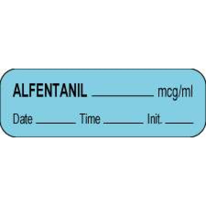 Anesthesia Label With Date, Time, And Initial Paper Permanent Alfentanil Mg/Ml 1 1/2" X 1/2" Blue 1000 Per Roll