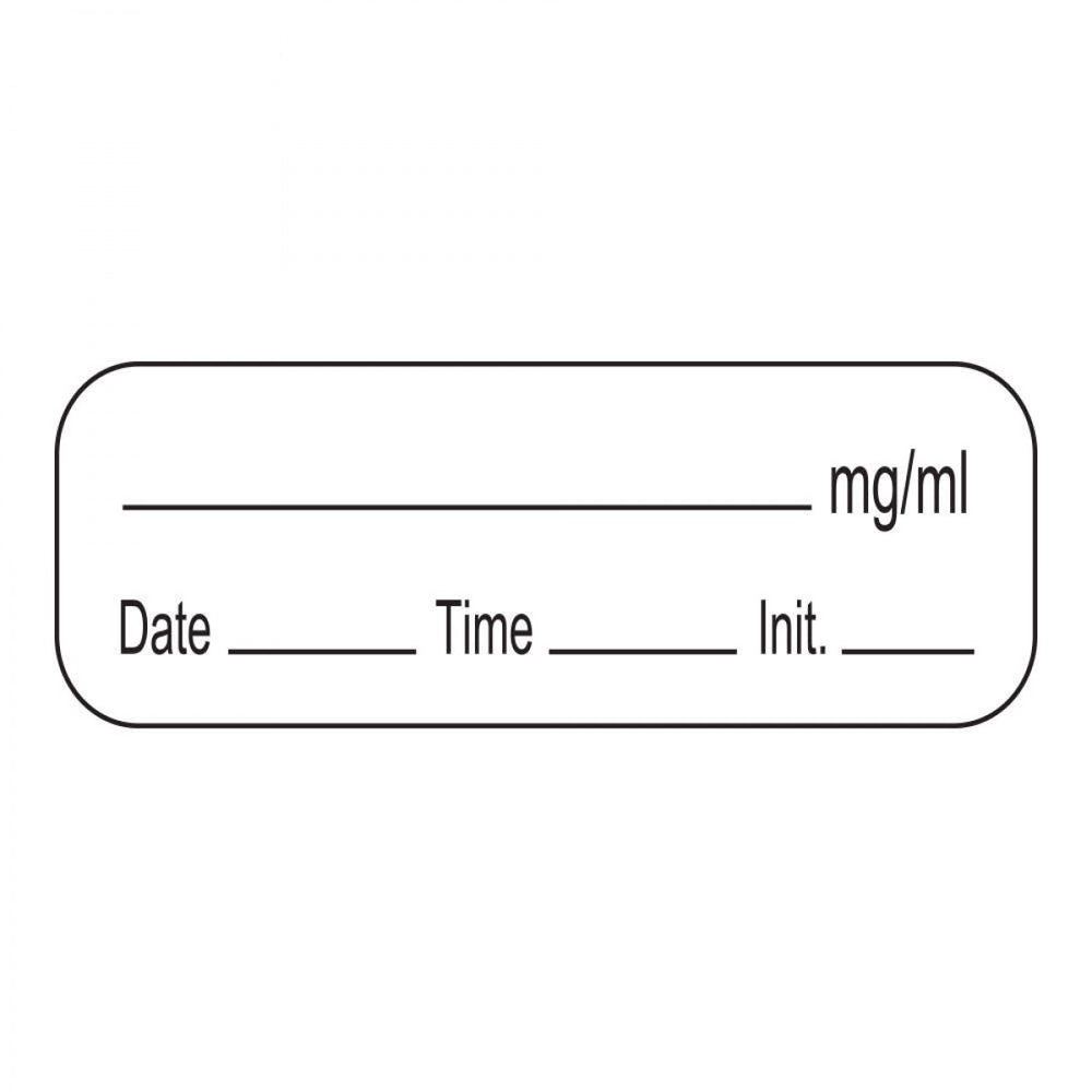 Anesthesia Label With Date, Time, And Initial Paper Permanent ___ Mg/Ml 1 1/2" X 1/2" White 1000 Per Roll