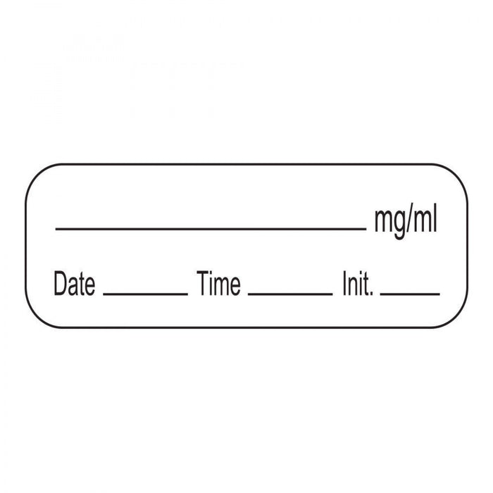 Anesthesia Label With Date, Time, And Initial Paper Permanent ___ Mg/Ml 1 1/2" X 1/2" White 1000 Per Roll