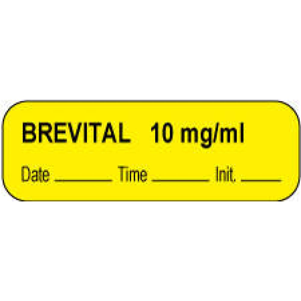 Anesthesia Label With Date, Time, And Initial Paper Permanent Brevital 10 Mg/Ml 1 1/2" X 1/2" Yellow 1000 Per Roll