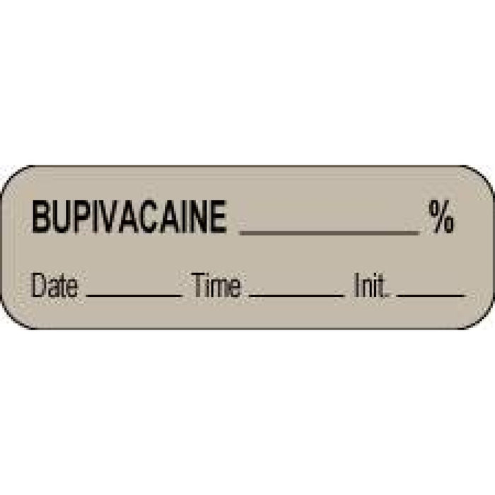 Anesthesia Label With Date, Time, And Initial Paper Permanent Bupivacaine % 1 1/2" X 1/2" Gray 1000 Per Roll