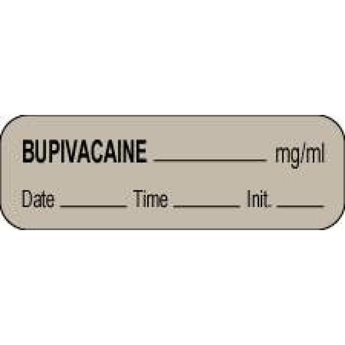 Anesthesia Label With Date, Time, And Initial Paper Permanent Bupivacaine Mg/Ml 1 1/2" X 1/2" Gray 1000 Per Roll