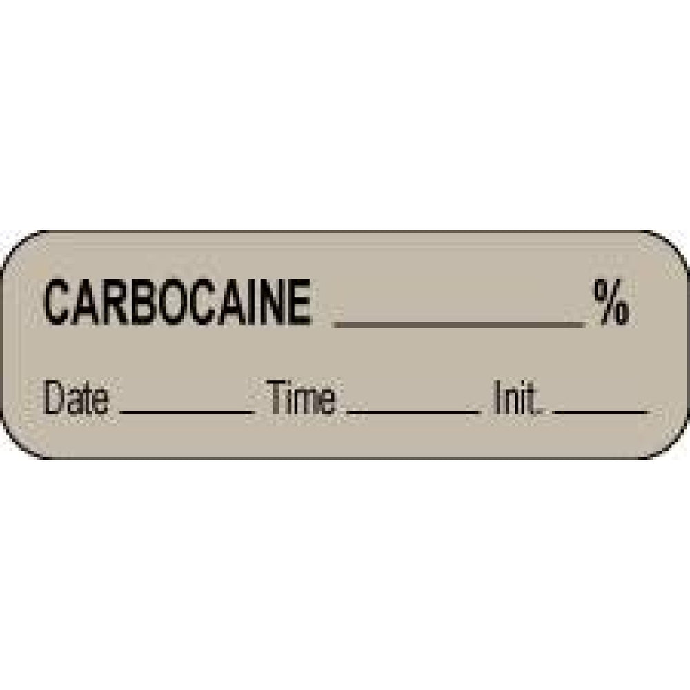 Anesthesia Label With Date, Time, And Initial Paper Permanent Carbocaine % 1 1/2" X 1/2" Gray 1000 Per Roll