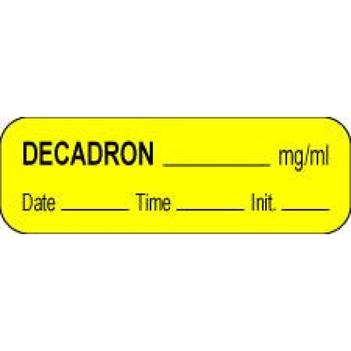 Anesthesia Label With Date, Time, And Initial Paper Permanent Decadron Mg/Ml 1 1/2" X 1/2" Yellow 1000 Per Roll