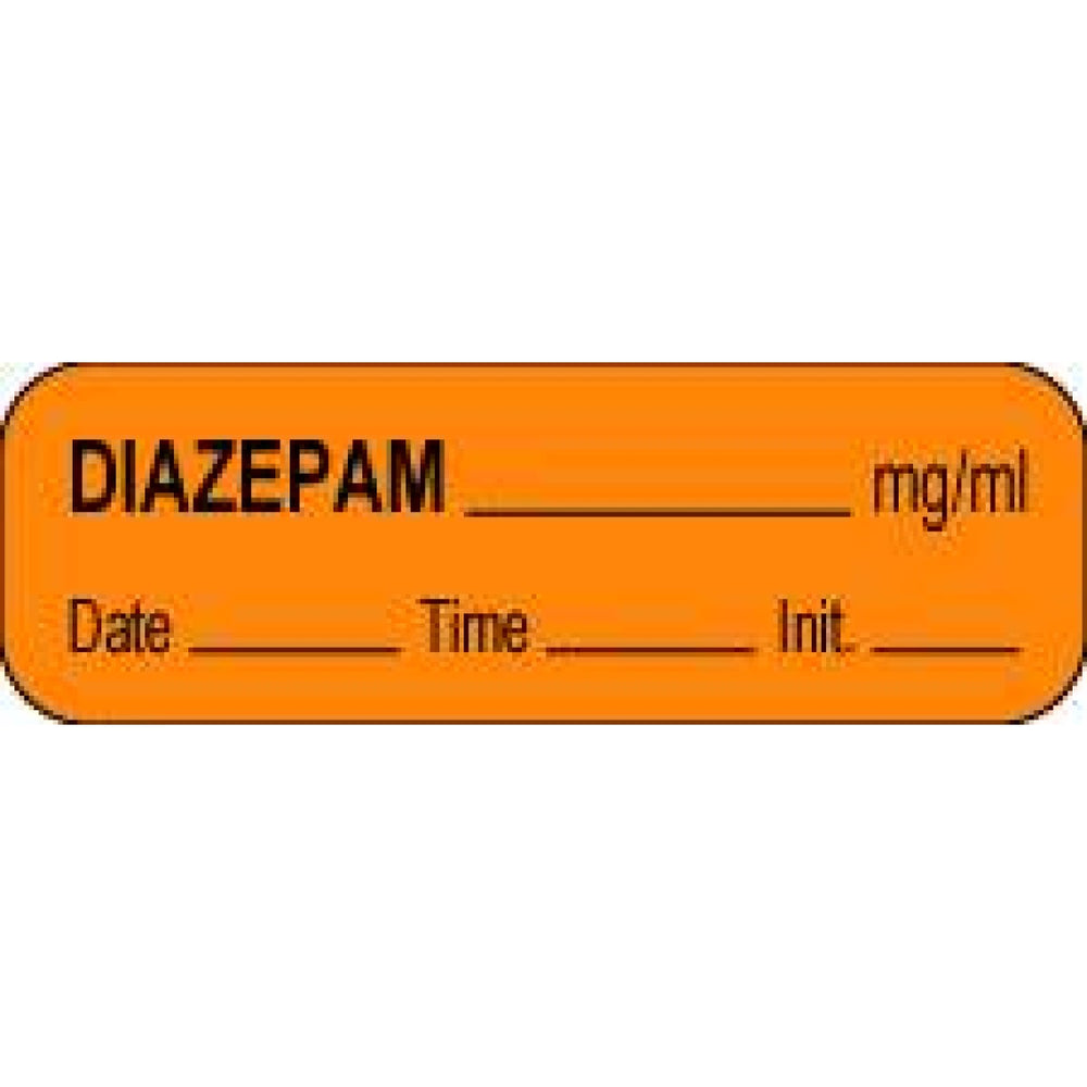 Anesthesia Label With Date, Time, And Initial Paper Permanent Diazepam Mg/Ml 1 1/2" X 1/2" Orange 1000 Per Roll