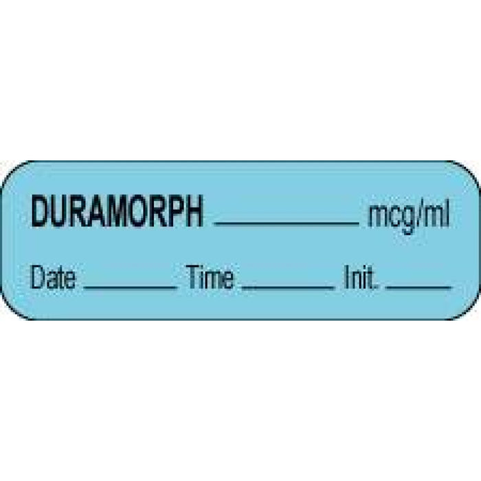 Anesthesia Label With Date, Time, And Initial Paper Permanent Duramorph Mcg/Ml 1 1/2" X 1/2" Blue 1000 Per Roll