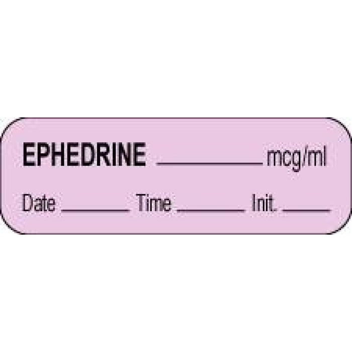 Anesthesia Label With Date, Time, And Initial Paper Permanent Ephedrine Mcg/Ml 1 1/2" X 1/2" Violet 1000 Per Roll