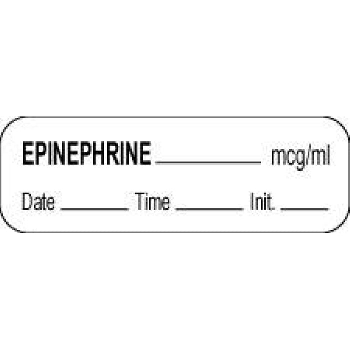 Anesthesia Label With Date, Time, And Initial Paper Permanent Epinephrine Mcg/Ml 1 1/2" X 1/2" White 1000 Per Roll