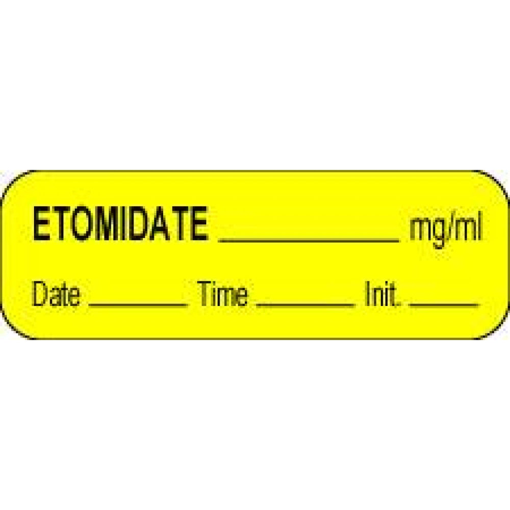 Anesthesia Label With Date, Time, And Initial Paper Permanent Etomidate Mg/Ml 1 1/2" X 1/2" Yellow 1000 Per Roll