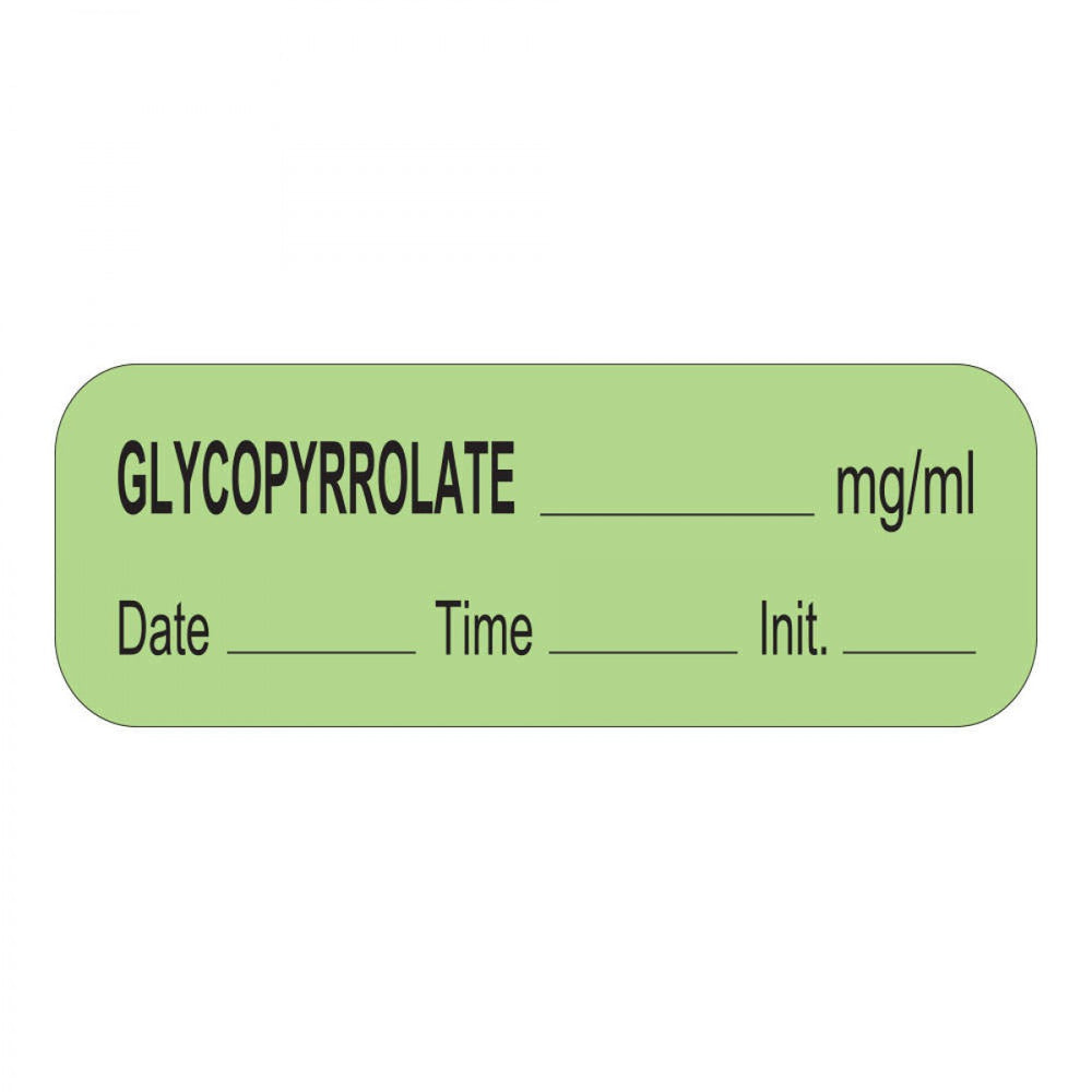 Anesthesia Label With Date, Time, And Initial Paper Permanent Glycopyrrolate Mg/Ml 1 1/2" X 1/2" Green 1000 Per Roll