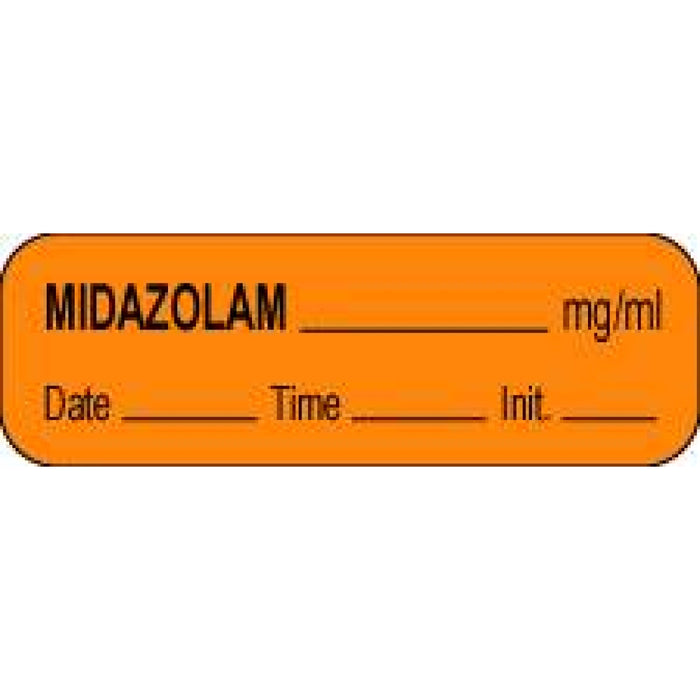 Anesthesia Label With Date, Time, And Initial Paper Permanent Midazolam Mg/Ml 1 1/2" X 1/2" Orange 1000 Per Roll